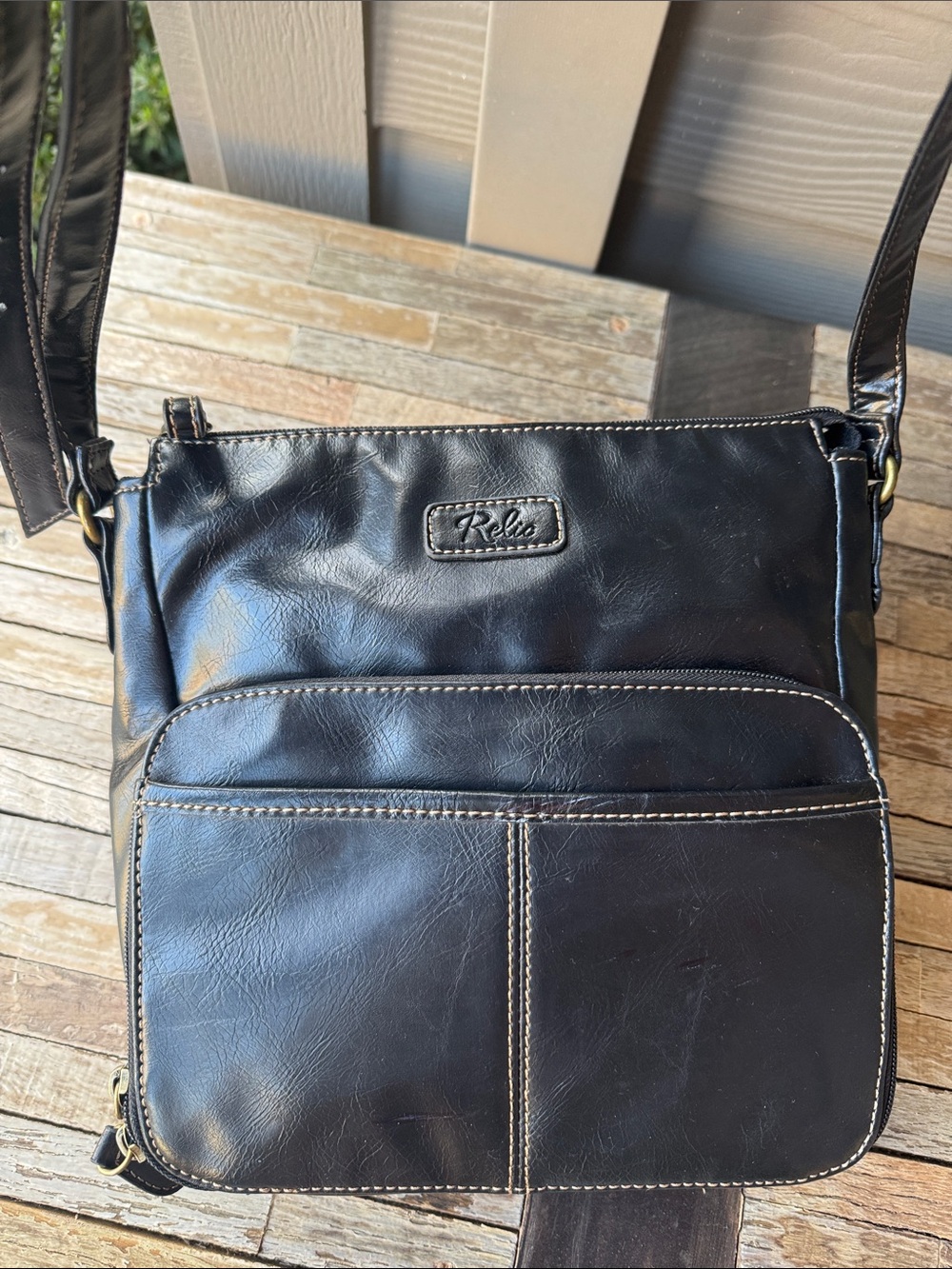Relic faux leather Crossbody Bag Purse Black multi compartments minimalist basic